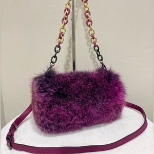 Magenta Premium Fox Fur Handmade Shoulder Bag, 2 Tone Real Fox Fur Crossbody